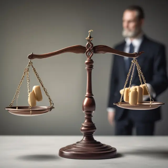 Executor weighing gross estate against funeral expenses, taxes, debts, and legal fees on a balance scale, determining net worth