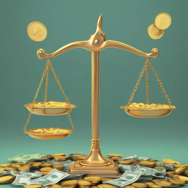 Gold coins and paper money balancing on scales, representing a company