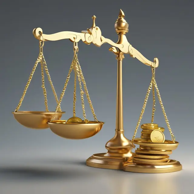 Golden scales symbolizing gross profit calculation, with net revenue (top) and cost of goods sold (bottom)