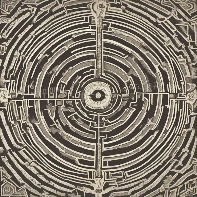 An investor using a compass to navigate through a maze, with the compass needle pointing towards a glowing gross profit symbol