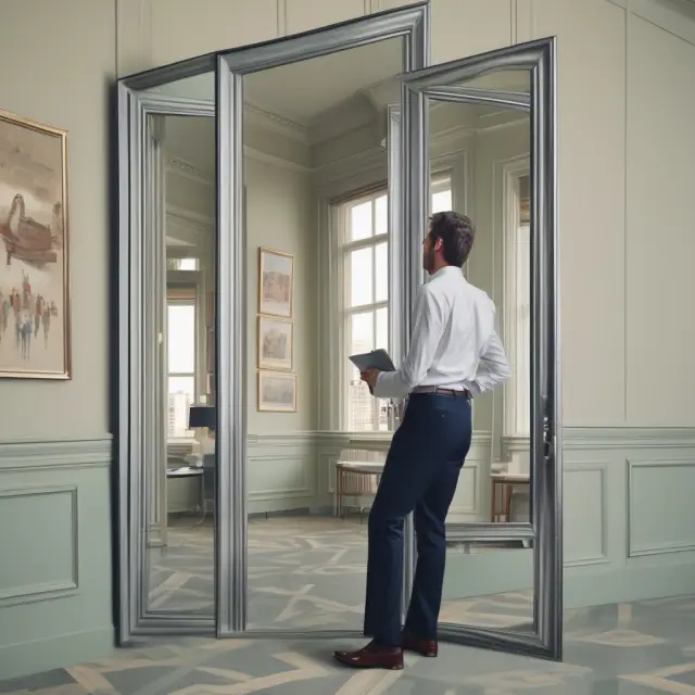 A partially reflective mirror representing gross profit data, with hidden fixed costs and other factors lurking in the shadows