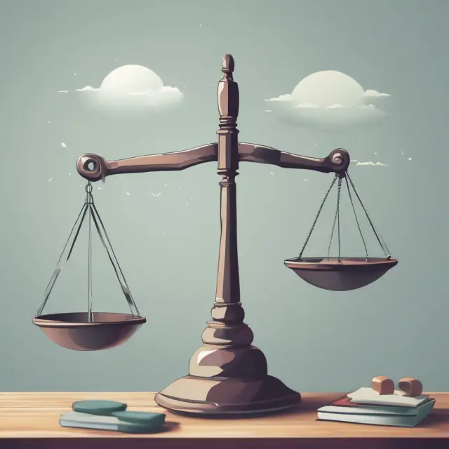 Two scales balanced on a table, one labeled 