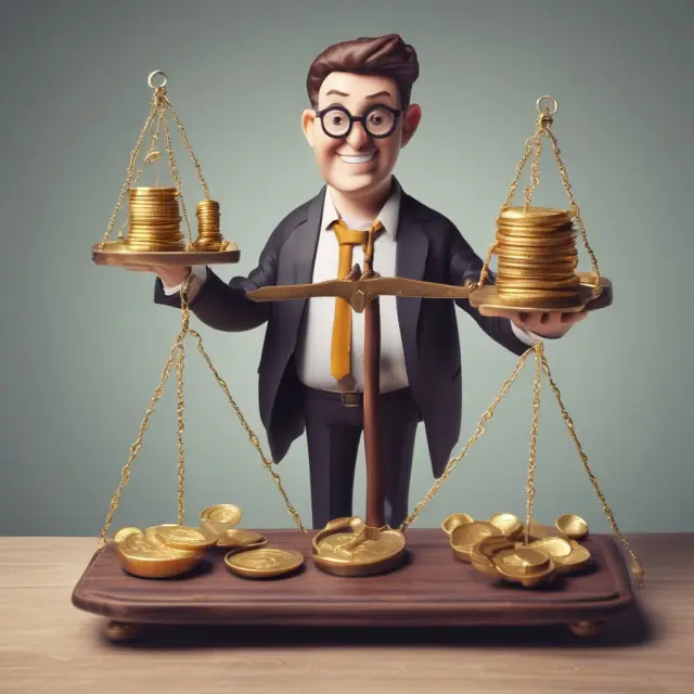 Underwriter weighing gross spread components: gold coins symbolizing earnings, balance scales representing costs