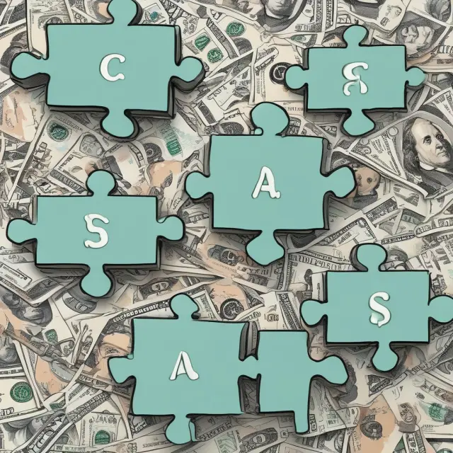 An image of various puzzle pieces symbolizing cash, marketable securities, accounts receivables, inventory, and other current assets interconnected, emphasizing their role in gross working capital.