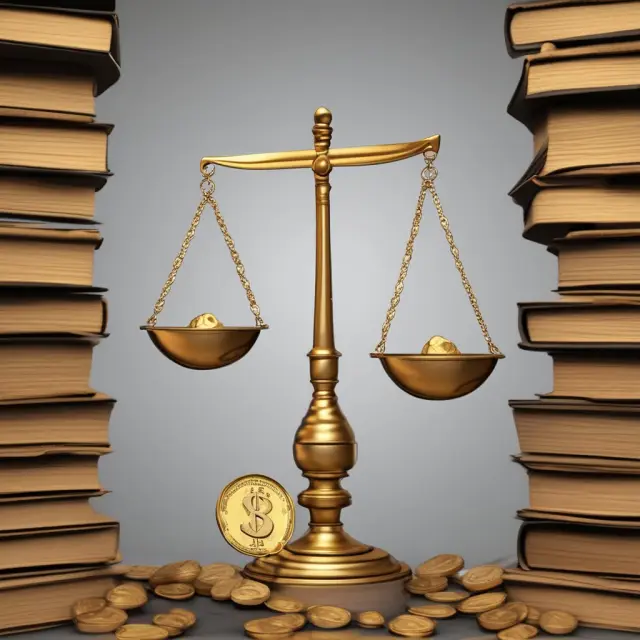 Golden scales represent current assets balanced by open books for solvency evaluation