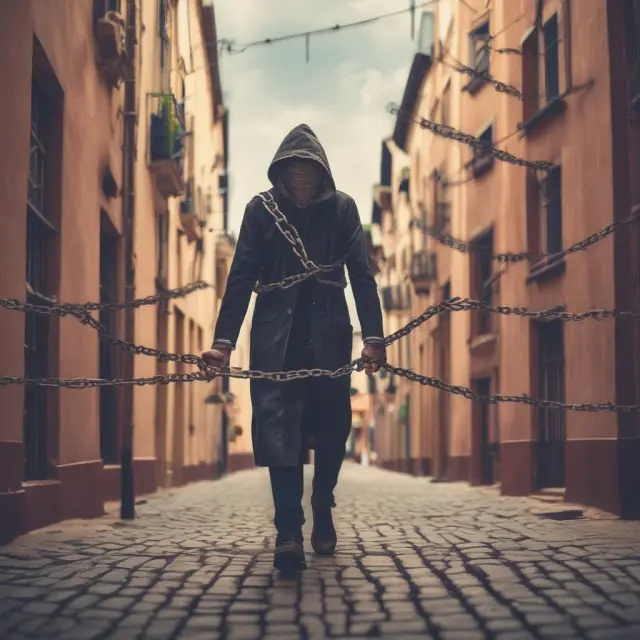 Tenant chained to a landlord, illustrating the restrictions of ground leases
