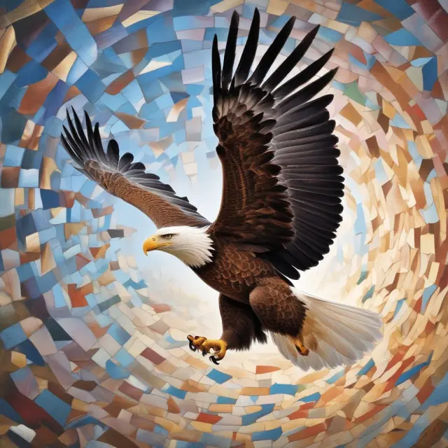 Eagle flying above mosaic of group and individual insurance policies, representing the conversion from group to individual coverage