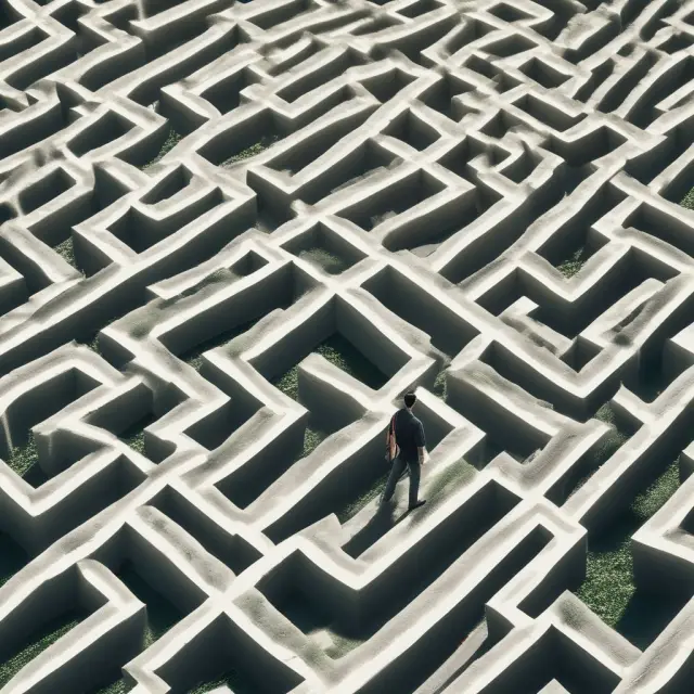 An employee journeying through a maze filled with eligibility requirements, enrollment deadlines, and underwriting considerations to secure group term life insurance coverage.