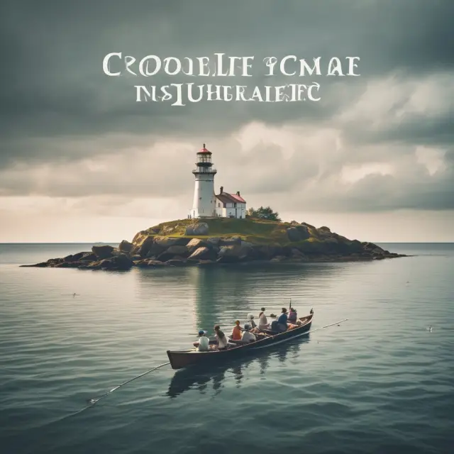 A group of people rowing a boat with an umbrella labeled