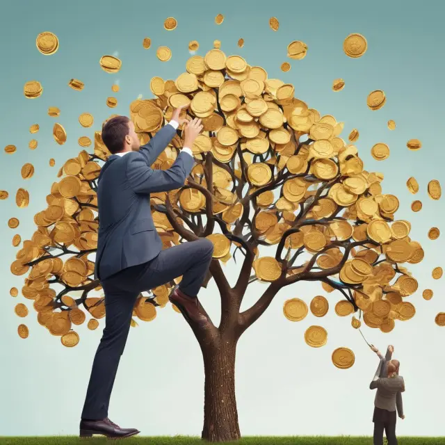 Person reaches for golden coins growing on a money tree representing universal life insurance cash value.