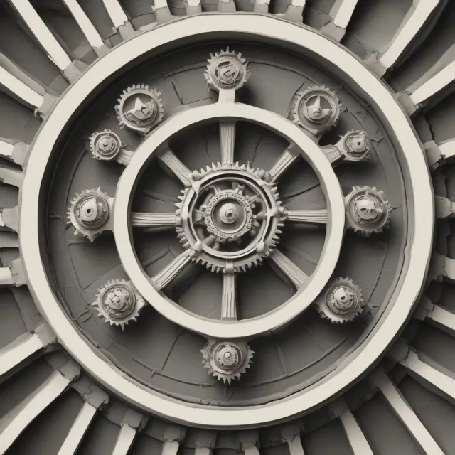 An intricate central hub filled with interconnected gears representing G10 governors, reflecting their collaboration at the Bank for International Settlements