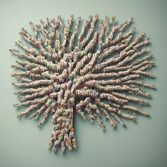 A giant human hand composed of multiple hands forming a Groupon coupon, illustrating the collective purchasing concept.