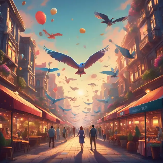 Marketplace image featuring daily deals, expanding wings symbolizing growth into goods, live events, and getaways