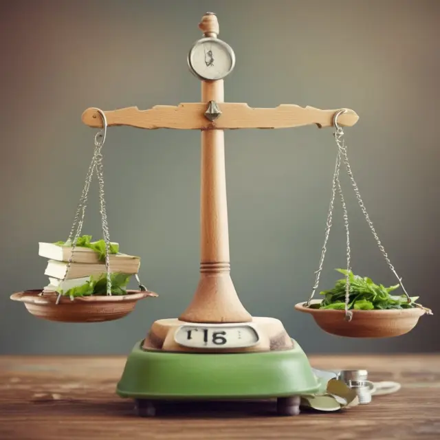 A balance scale illustrating the benefits (weights) and drawbacks (counterweights) of using Groupons for business growth