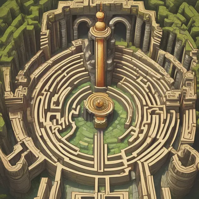 A business owner navigating a maze filled with Groupon deal opportunities, seeking the treasure chest of increased sales and profits.