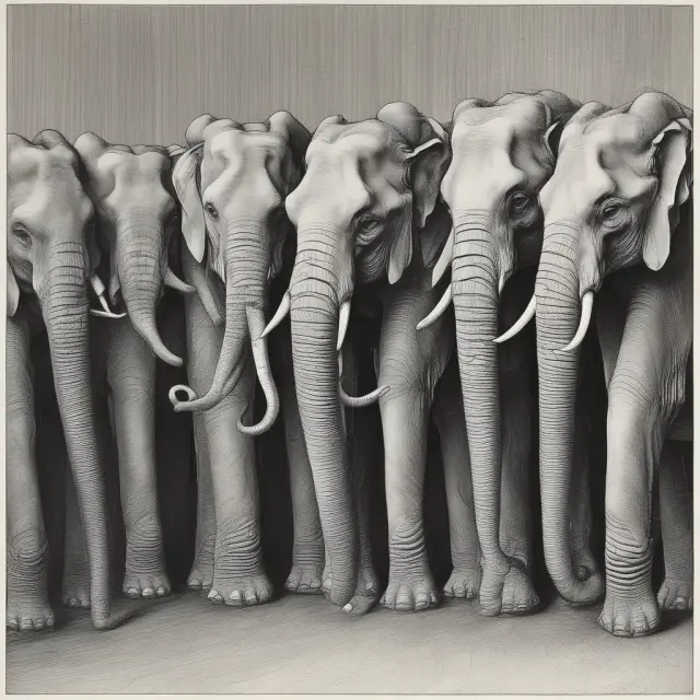 Elephants symbolize political leaders within a group, illustrating the dangers of consensus thinking and neglected alternative perspectives