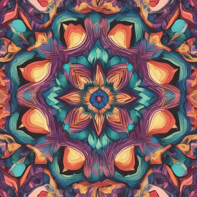 A colorful kaleidoscope displaying five intertwining cognitive biases forming a whirlpool of groupthink