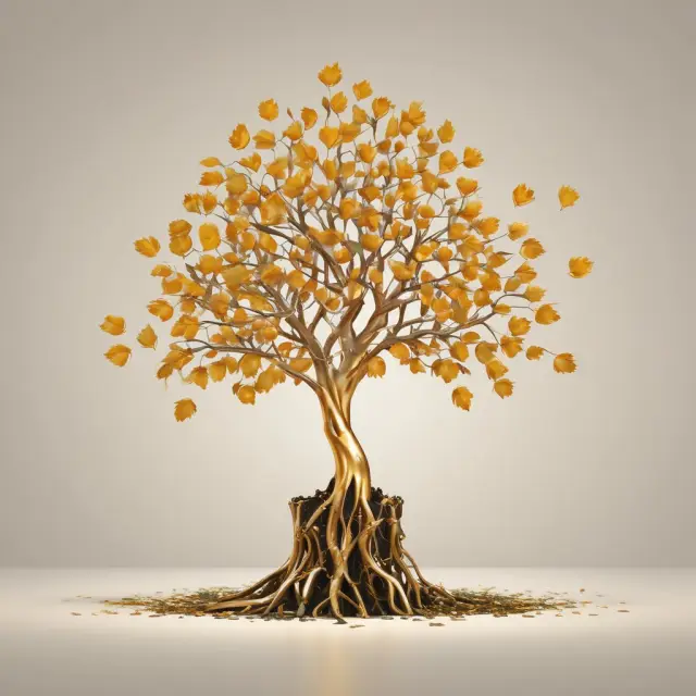 A growing tree adorned with golden leaves symbolizes the benefits of a growing-equity mortgage: accelerated home equity growth and substantial interest savings.