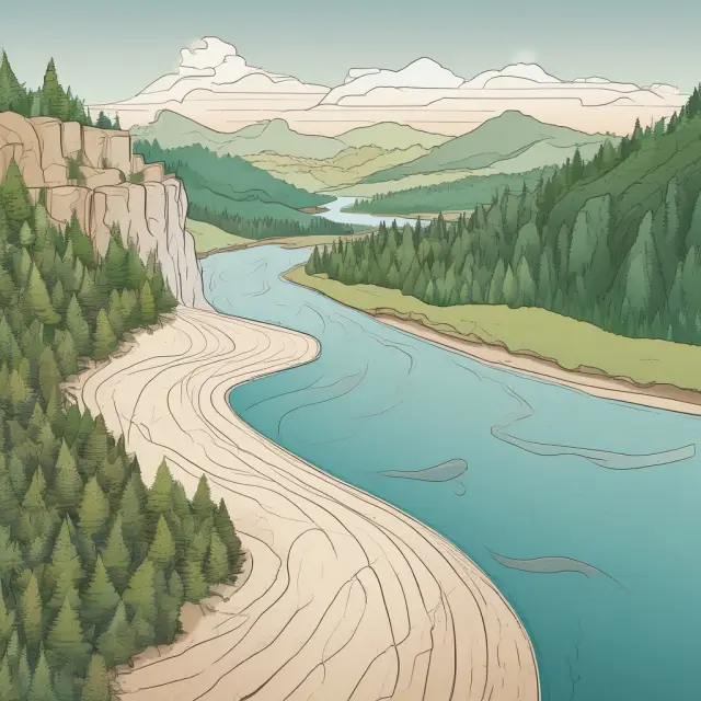 Visualization of growth curves as a meandering river, symbolizing market dynamics and trends.