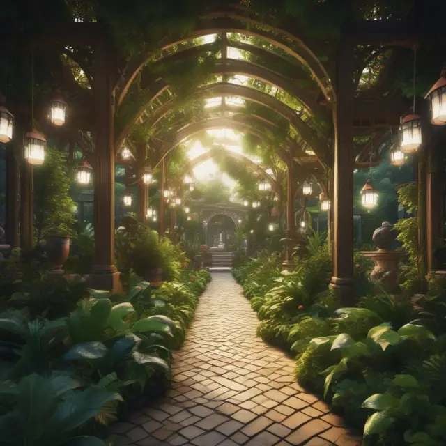 An image of a lush garden with digital technologies, such as computers and sensors, revealing complex growth patterns, symbolizing business trends and compound interest.