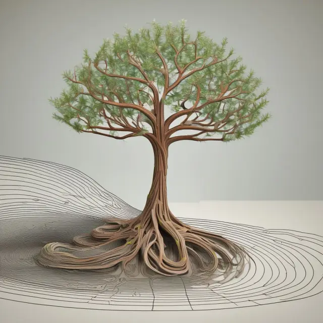 Visualization of a sigmoid curve morphing into a digital tree, representing growth curves