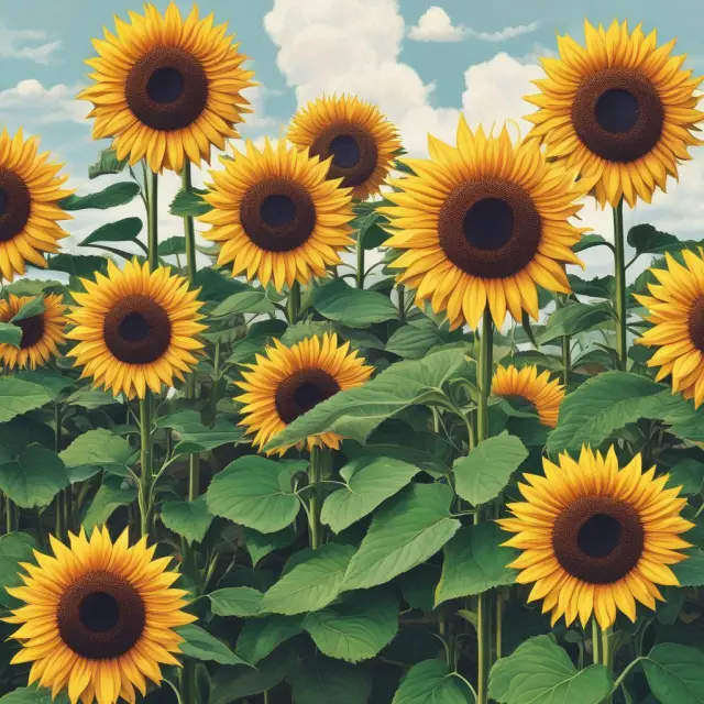 Sunflowers symbolizing growth companies flourishing during a bull market. Blooms signify high valuations and attractive investment opportunities.