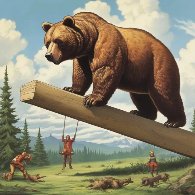 Growth companies (represented by the balloon) and value stocks (represented by the weight) on a seesaw during a bear market, illustrating their relative performance.