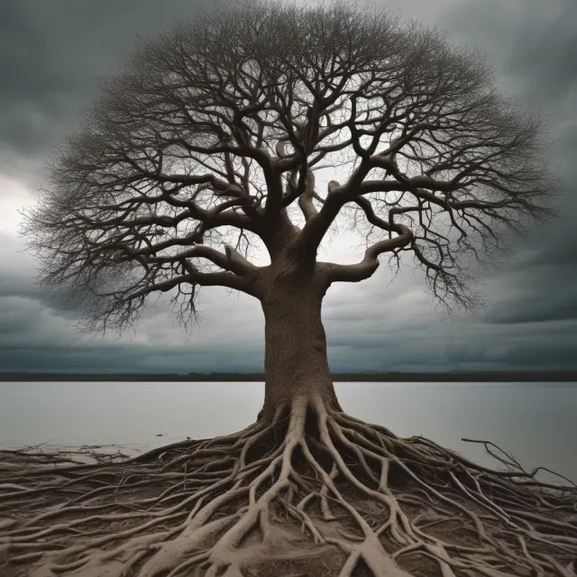 Tree representing growth company during economic downturn, roots reaching for financial support