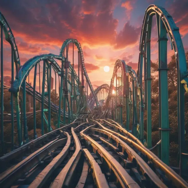 Image of a rollercoaster ride representing the volatile nature of growth industries, with consistent sales growth depicted as ascending hills and stock price fluctuations illustrated by drops