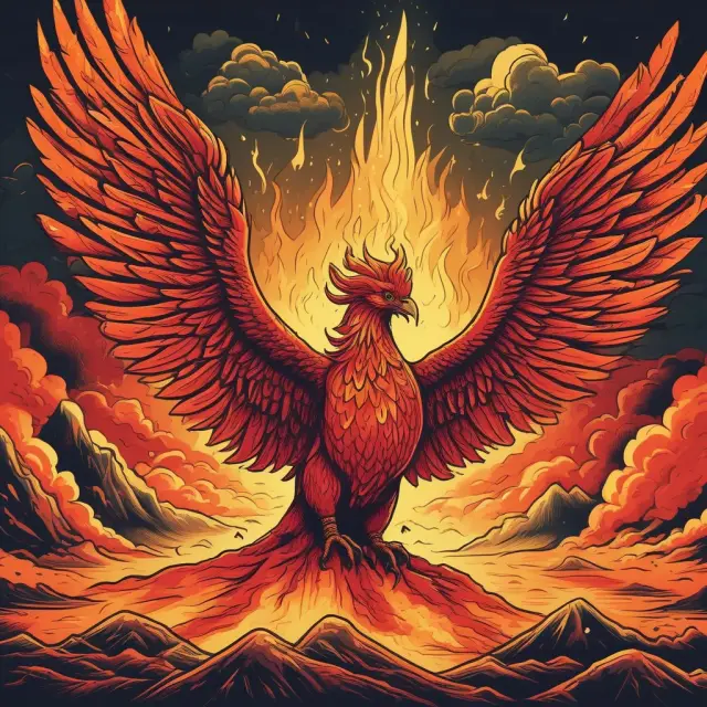 Phoenix rising from a volcanic eruption, representing the risks and rewards of growth industries