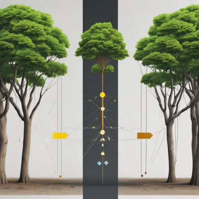 Comparative analysis of company and industry growth rates represented as interconnected trees, with growth rates displayed as tree trunk sizes