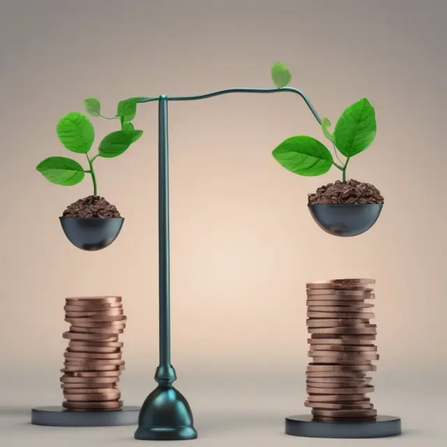 Two companies on a growth curve, with one company showing a higher P/E ratio but faster growth rate compared to the other.