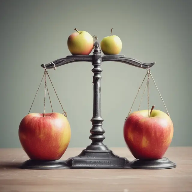 An image of a balanced scale with apples labeled