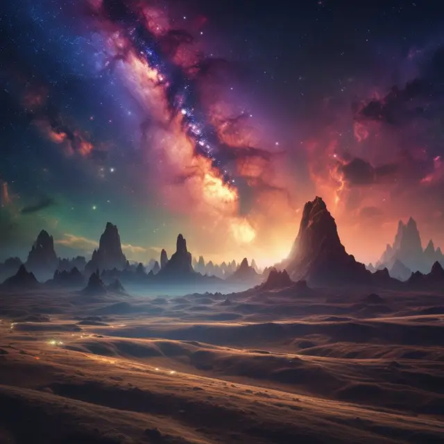 Expanding galaxy with new stars representing growth stocks and potential rewards, surrounded by nebula of risks