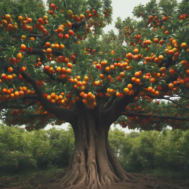 A lush, vibrant tree adorned with ripe fruit, symbolizing Amazon