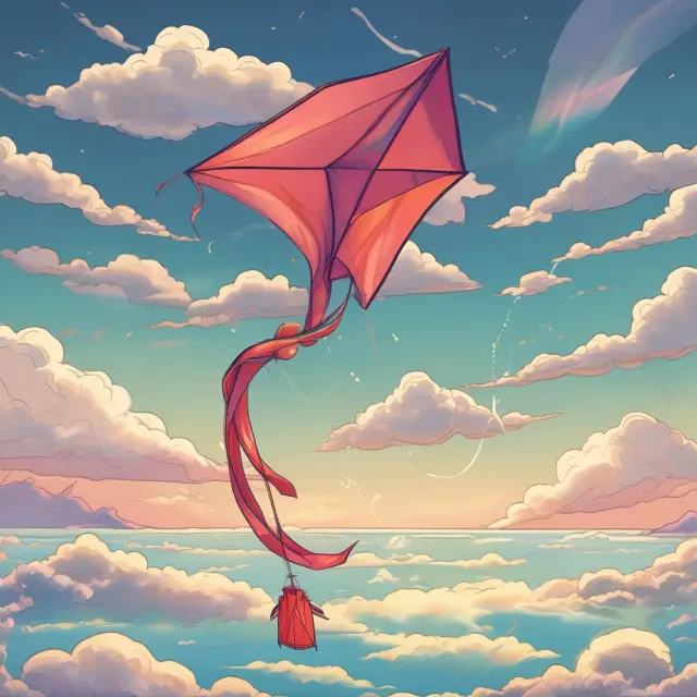 A vibrant kite flies against a clear blue sky with a long, growing tail representing the potential rewards and risks of investing in growth stocks