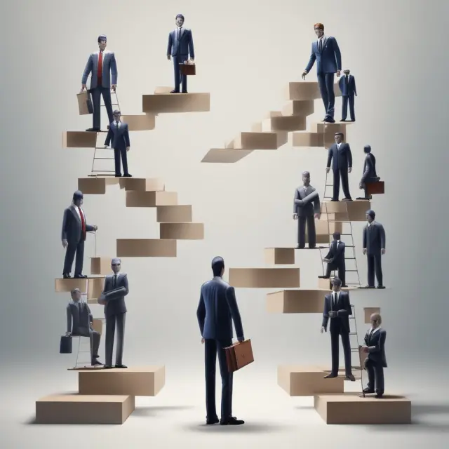 A ladder represents finance careers, with grunt work at the base as essential stepping stones to higher roles