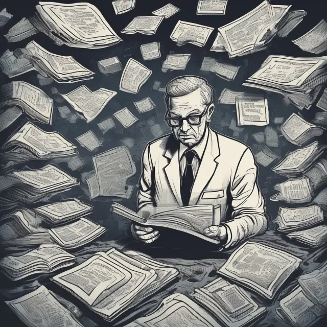 An analyst transforms into a seasoned banker among mounds of financial data, symbolizing the importance of tenure and institutional knowledge