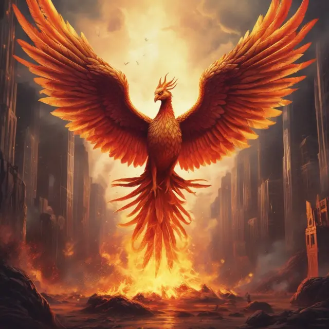 Phoenix rising from a pile of government securities, representing the importance of the Government Securities Clearing Corporation in maintaining market liquidity and integrity