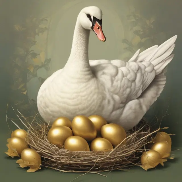 Golden goose laying eggs (mortgage-backed securities) in a financial nest with the GSE label