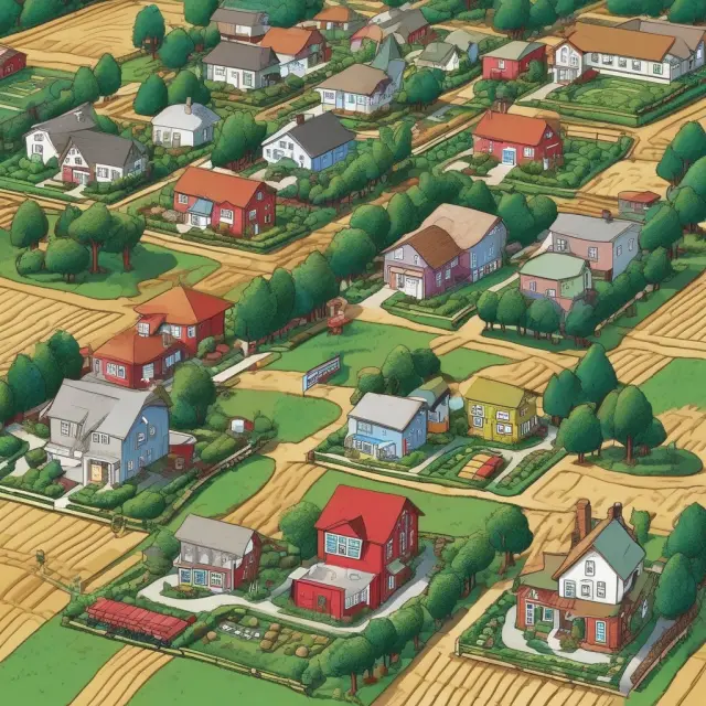 Image of three interconnected landscapes representing farming, housing, and education sectors shaped by Government-Sponsored Enterprises