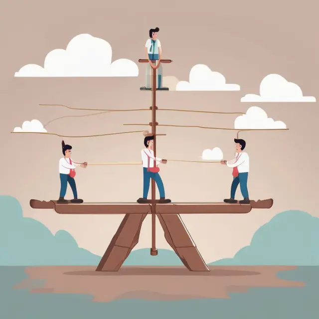 A balanced seesaw with consumers, businesses, exporters, and governments represents the interplay of roles in the GST system