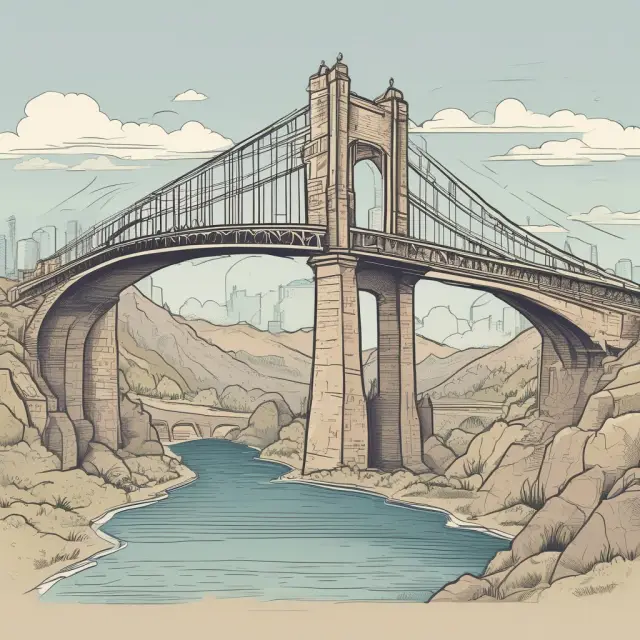 A person symbolizing the third-party guarantor holds a bridge, connecting a lender (bank) and a borrower, demonstrating the role of a guarantor in facilitating loans