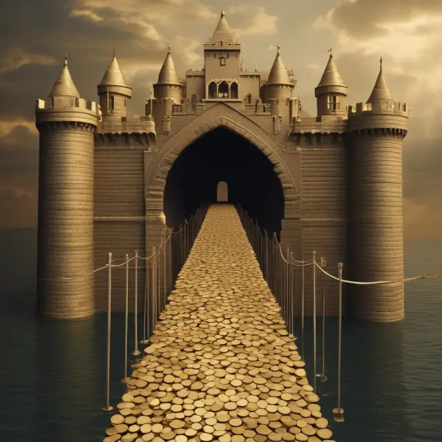 Golden bridge symbolizing guaranteed loans, enabling individuals to reach opportunities