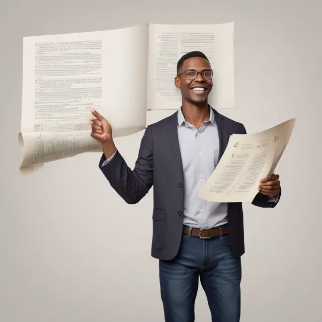 A partner reading from a scroll containing frequently asked questions about guaranteed payments to partners
