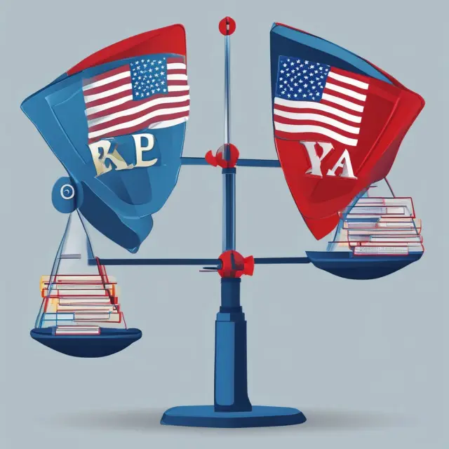 Two entities - a corporation in blue and a municipality in red - with shields representing guarantees protecting them on a financial seesaw