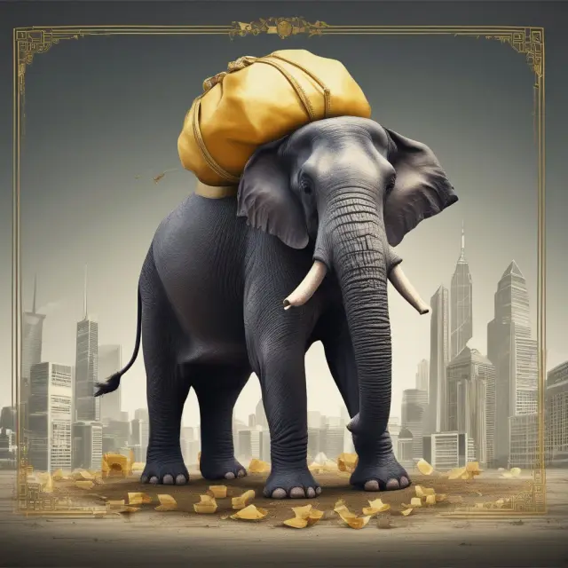 An insurance elephant protectively holding a golden money bag representing GICs