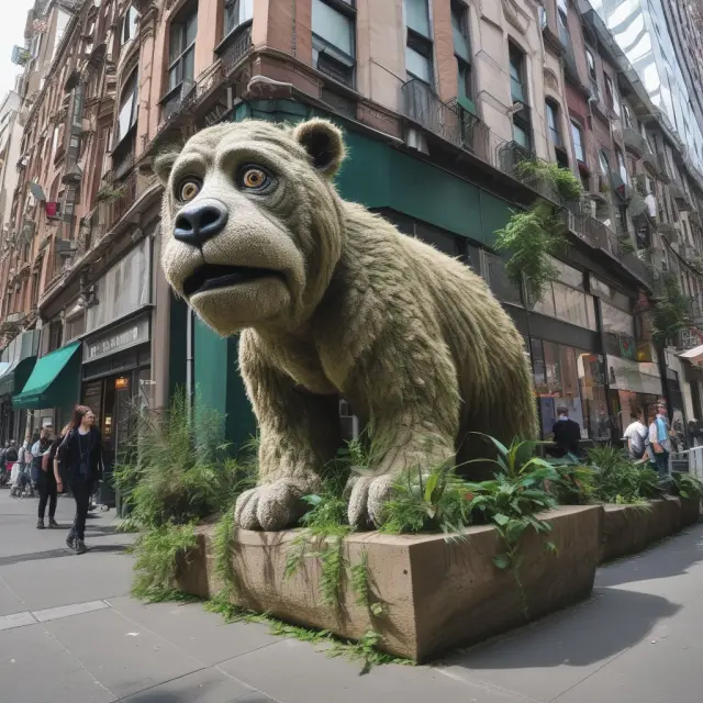 A bustling urban scene filled with branded creatures blending seamlessly into their environments, showcasing ambient marketing strategies