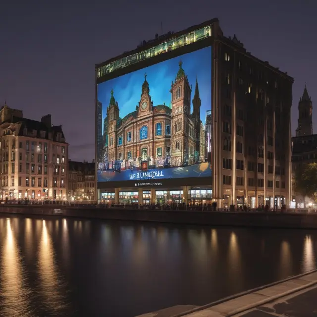 Image of large-scale projection advertising transforming a building into a marketing canvas, representing the power and creativity of this guerrilla marketing technique.