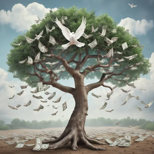 Image of a dove representing death benefit flying above a tree symbolizing cash accumulation in a life insurance policy